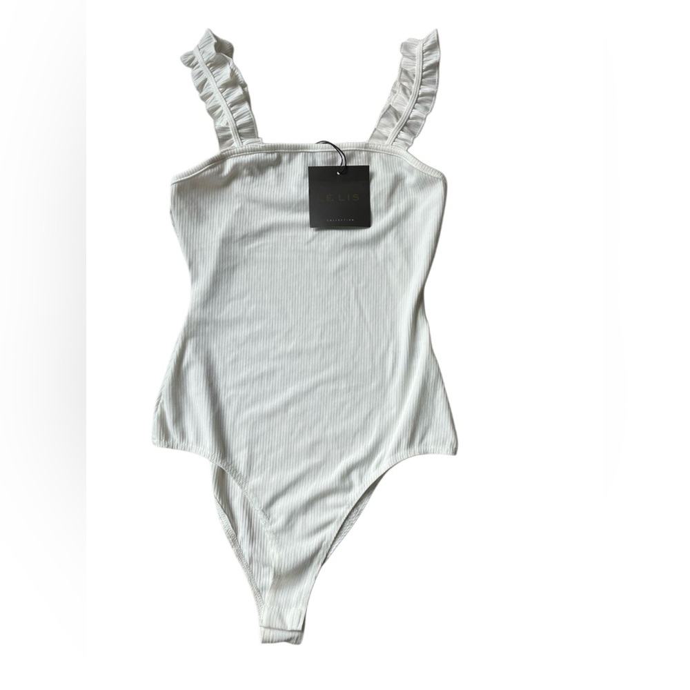 Le Lis White Ruffle Strap Bodysuit